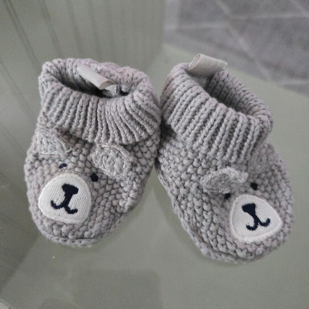 New Carter's Just One You Baby Gray Knitted Bear Slippers Booties Newborn